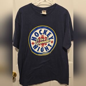 Fruit of the Loom, Single Stitch 1990-91 Navy Blue Hockey Night Tee